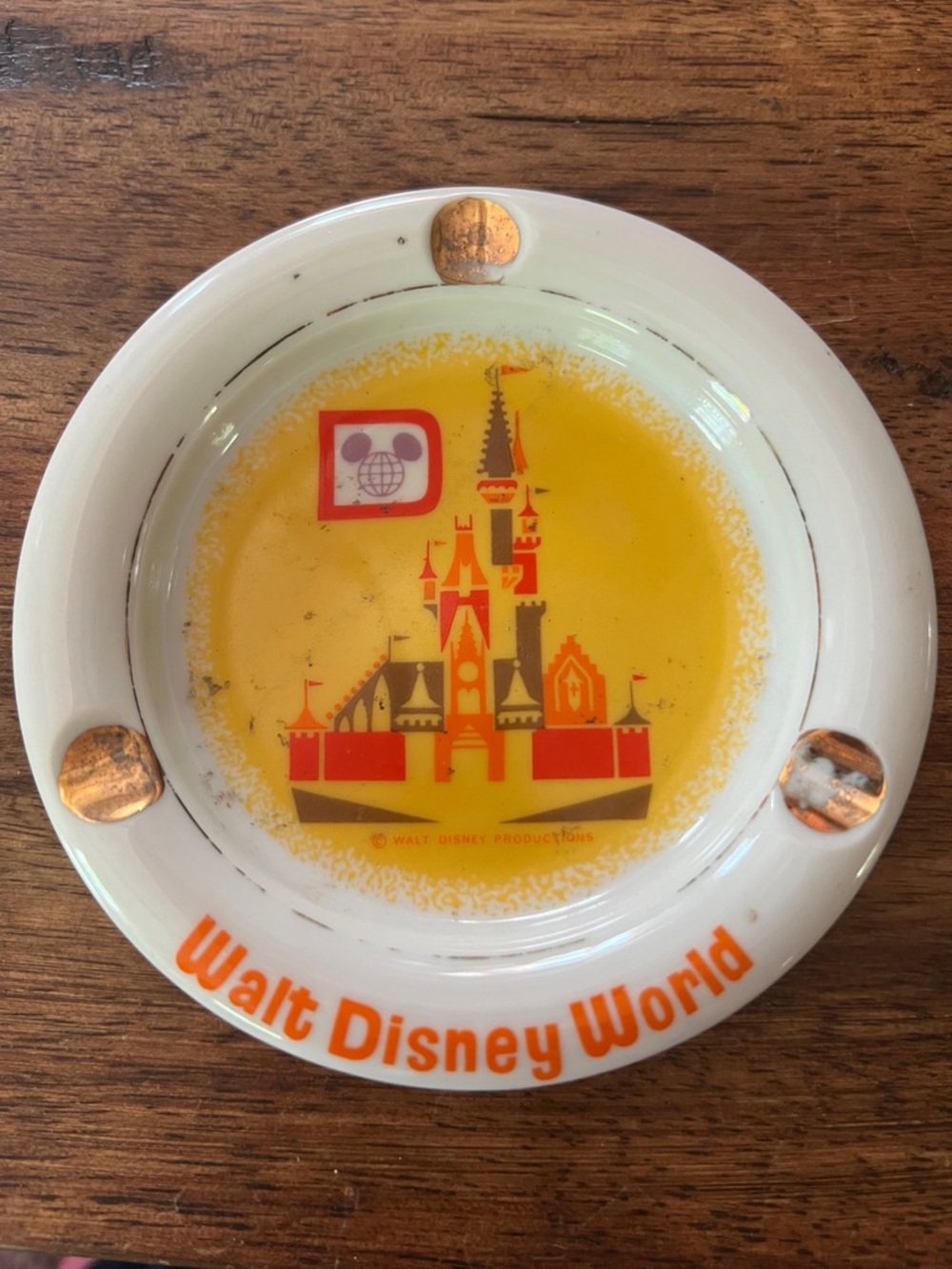Vintage Walt Disney World White and Orange Yellow Magic Castle Ashtray